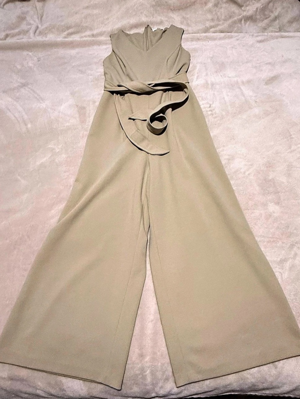 Calvin Klein Sleeveless V-Neck Belted Wide-Leg Jumpsuit Green